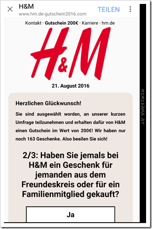 H&M Gutschein Umfrage