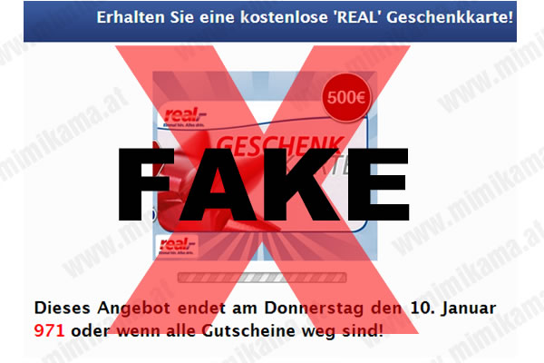 Der 500 EUR Gutschein von „REAL“ ist ein Fake!