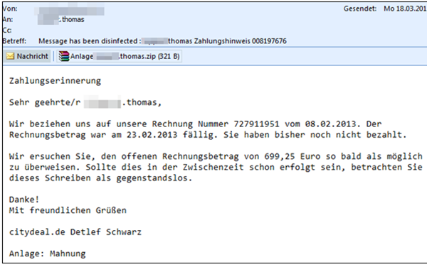 Trojaner Warnung Bei E Mails Mit Einer Rechnung Im Dateianhang