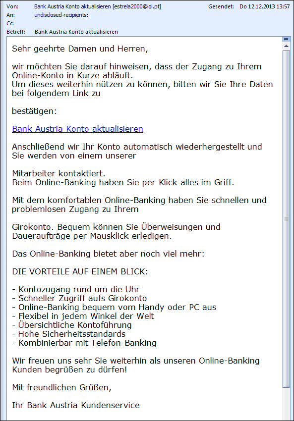 Bank Austria Phishingmail