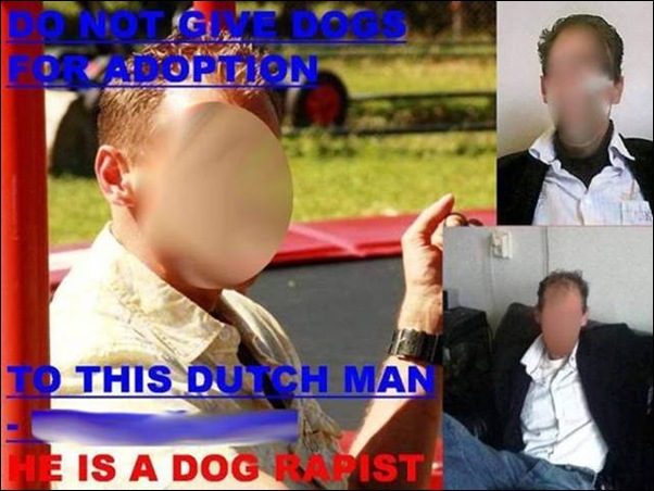 Frans K. wird vorgeworfen, Hunde sexuell zu missbrauchen, dies geschieht bei Facebook auf die klassische „Bild teilen“ Variante.