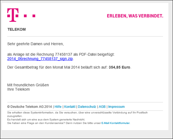 Trojaner Warnung Telekom E Mail Mit Rechnung Online Monat Mai Oder