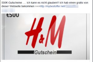 H&M verschenkt wieder mal angeblich Gutschein auf Facebook (September 2014)
