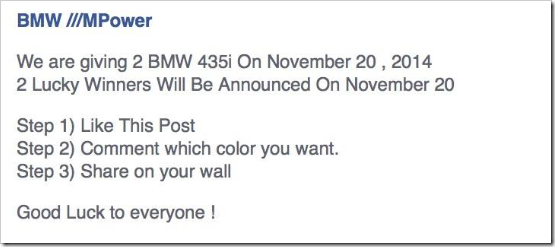 We are giving 2 BMW 435i On November 20 , 2014