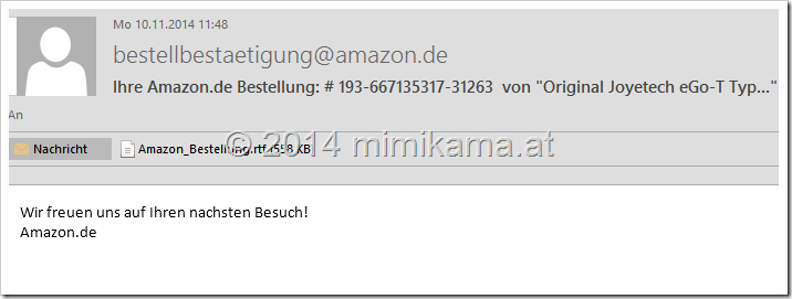 Trojaner-Warnung: Amazon-Bestellbestätigung