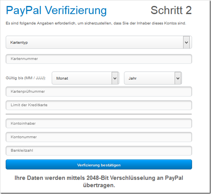 Paypal Verifizierung