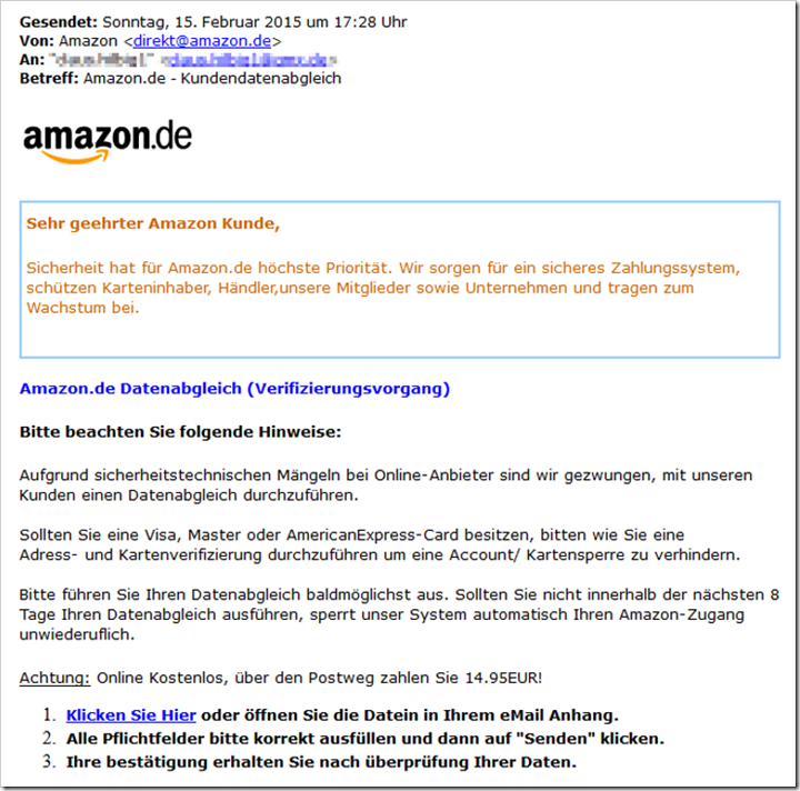 [Phishing] Amazon.de – Kundendatenabgleich