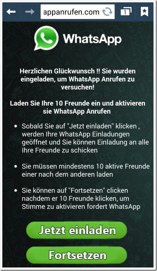 WhatsApp Nachricht führt in die Falle! “Hey, ich bins, Sie zu versuchen WhatsApp Telefonie-Funktion!”