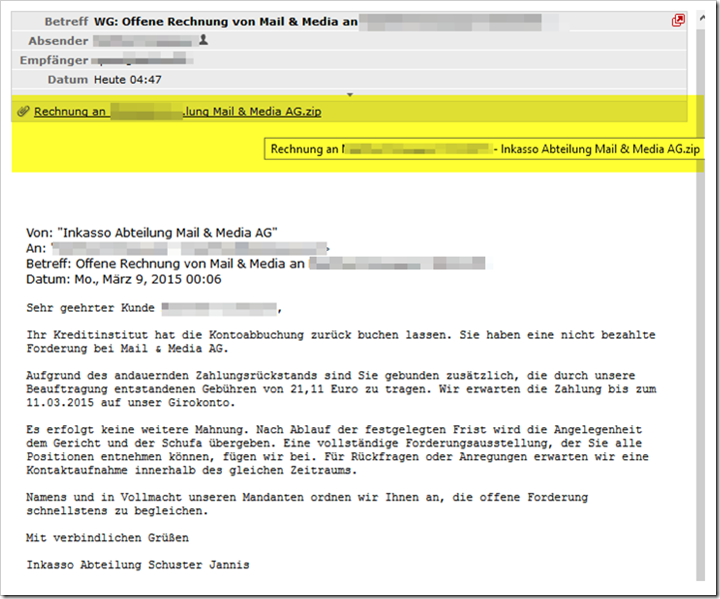 Trojaner Warnung Erneute E Mail Mit Offene Rechnung Von Mail