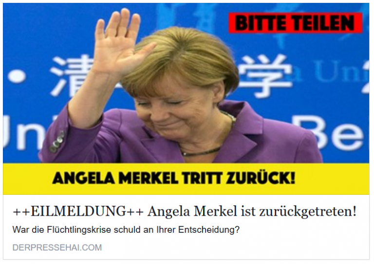 Eine „EILMELDUNG“ zu einem angeblichen Rücktritt von Angela Merkel sorgt für große Verwirrung