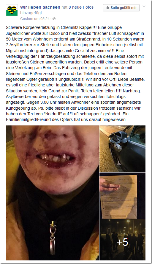 Facebook: Schwere Körperverletzung in Chemnitz