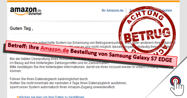 [Betrugswarnung] Ihre Amazon.de Bestellung von Iphone 6s 16 GB / Samsung Galaxy S7 EDGE / Sony Xperia Z5 Premium