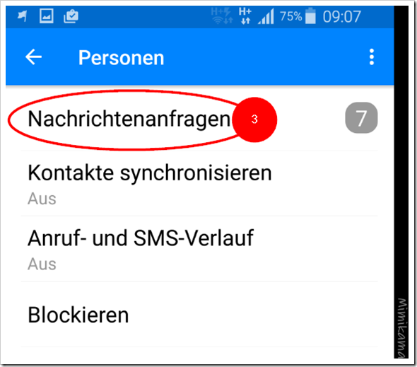 Android: Öffnen den Messenger und tippe dann in die in die Einstellungen (Zahnrad-Symbol oben rechts). Dort klicken auf "Personen" sowie auf "Nachrichtenanfragen". Anschließend wähle "Gefilterte Anfragen anzeigen".