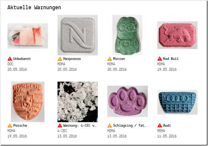 Drogen: Aktuelle Warnungen und Vergleichsbilder findet man dazu auf der Seite von “Saferparty.ch”