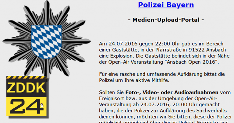 Neues Medien-Upload-Portal zur ‪‎Explosion‬ in ‪Ansbach‬!