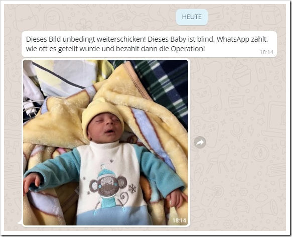 Dieses Bild unbedingt weiterschicken! Dieses Baby ist blind. WhatsApp zählt wie oft es geteilt wurde und bezahlt dann die Operation!