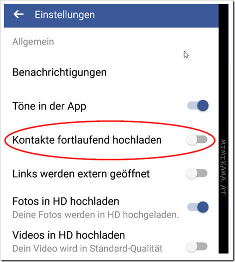 Hier kannst du sehen, ob deine Facebook-App die Kontakte synchronisiert oder nicht.