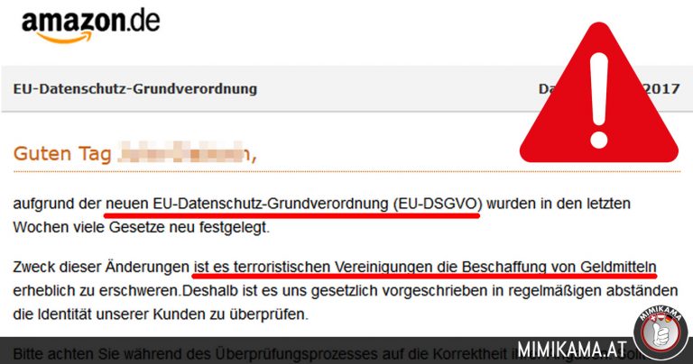 Warnung vor einer Amazon E-Mail mit: “EU-Datenschutz-Grundversorgung”