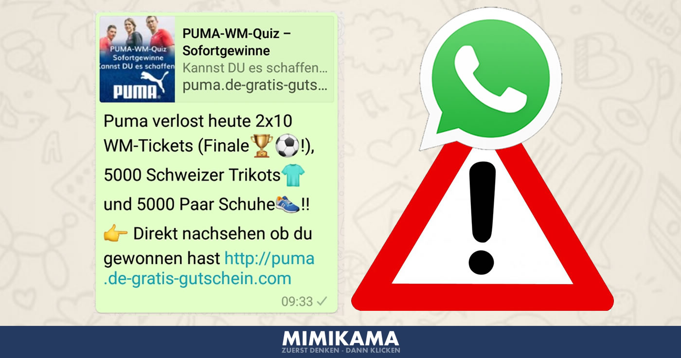 Wenn Du so eine "PUMA" WhatsApp-Nachricht bekommst, dann tippe diese nicht an!