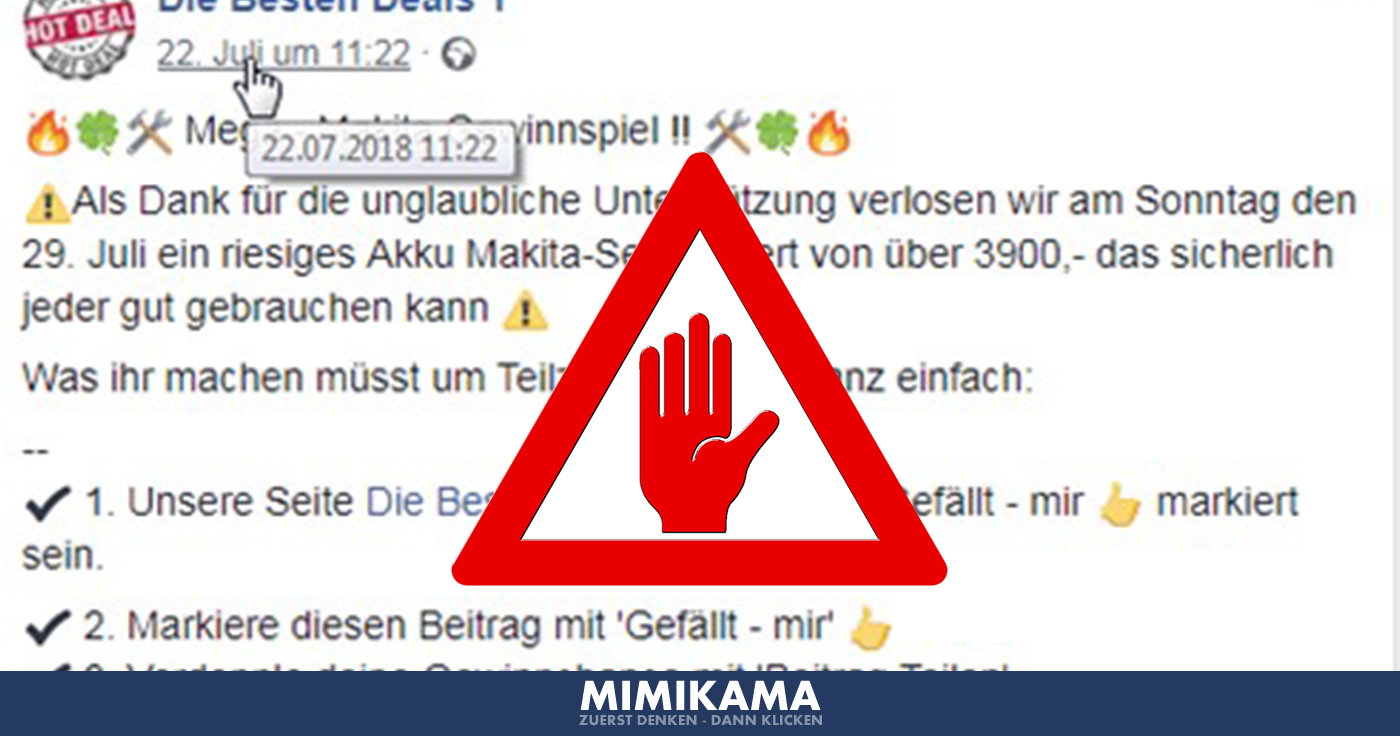 Fake-Gewinnspiel Facebook: Die Besten Deals 1 verlost ein Akku-Makita Set im Wert von über 3.900 Euro!