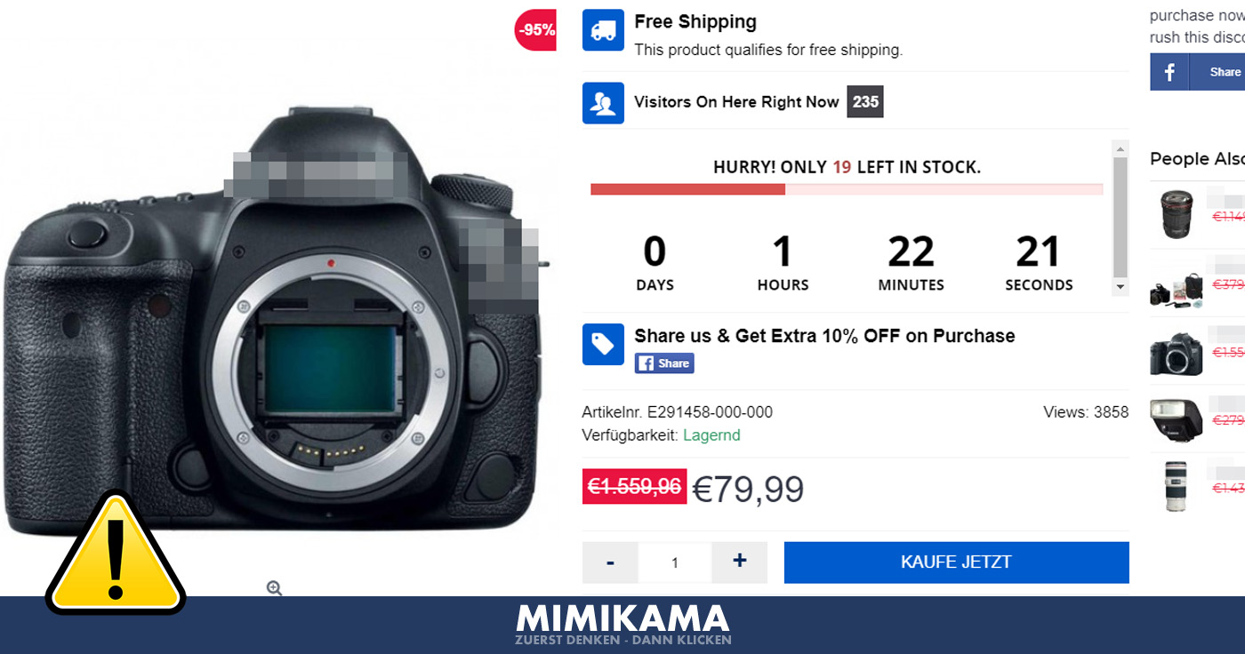 Spiegelreflexkameras von Canon um–95% reduziert? Das riecht nach einem Fake ... Onlineshop!
