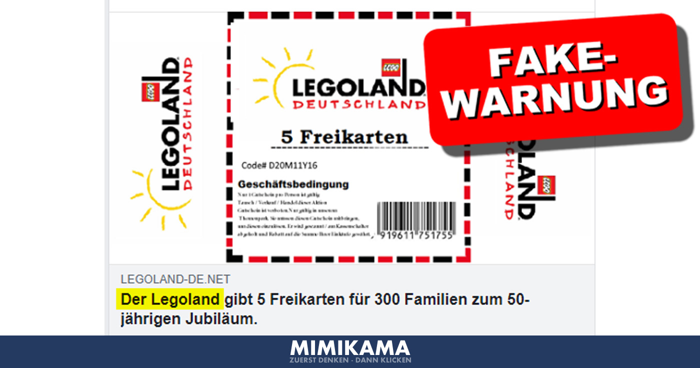 Gewinnspielfake! Keine 5 Freikarten für Legoland!