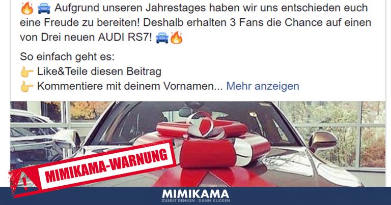 Audi RS7 2018 Fake-Gewinnspiel!