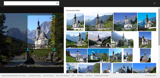 Ausschnittsuche mit Bing: Der Ausschnitt findet die berühmte Ramsauer Kirche im Berchtesgadener Land.