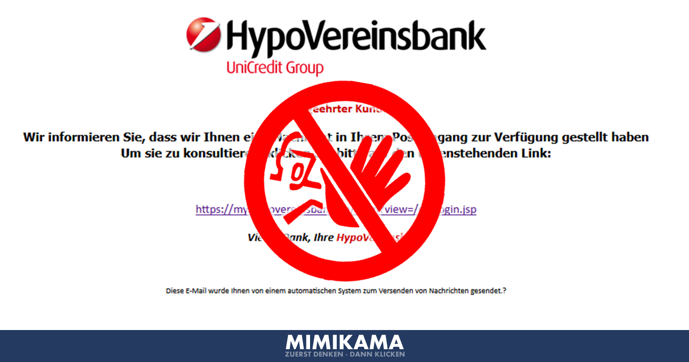 Phishing mit gefälschter E-Mail von HypoVereinsbank