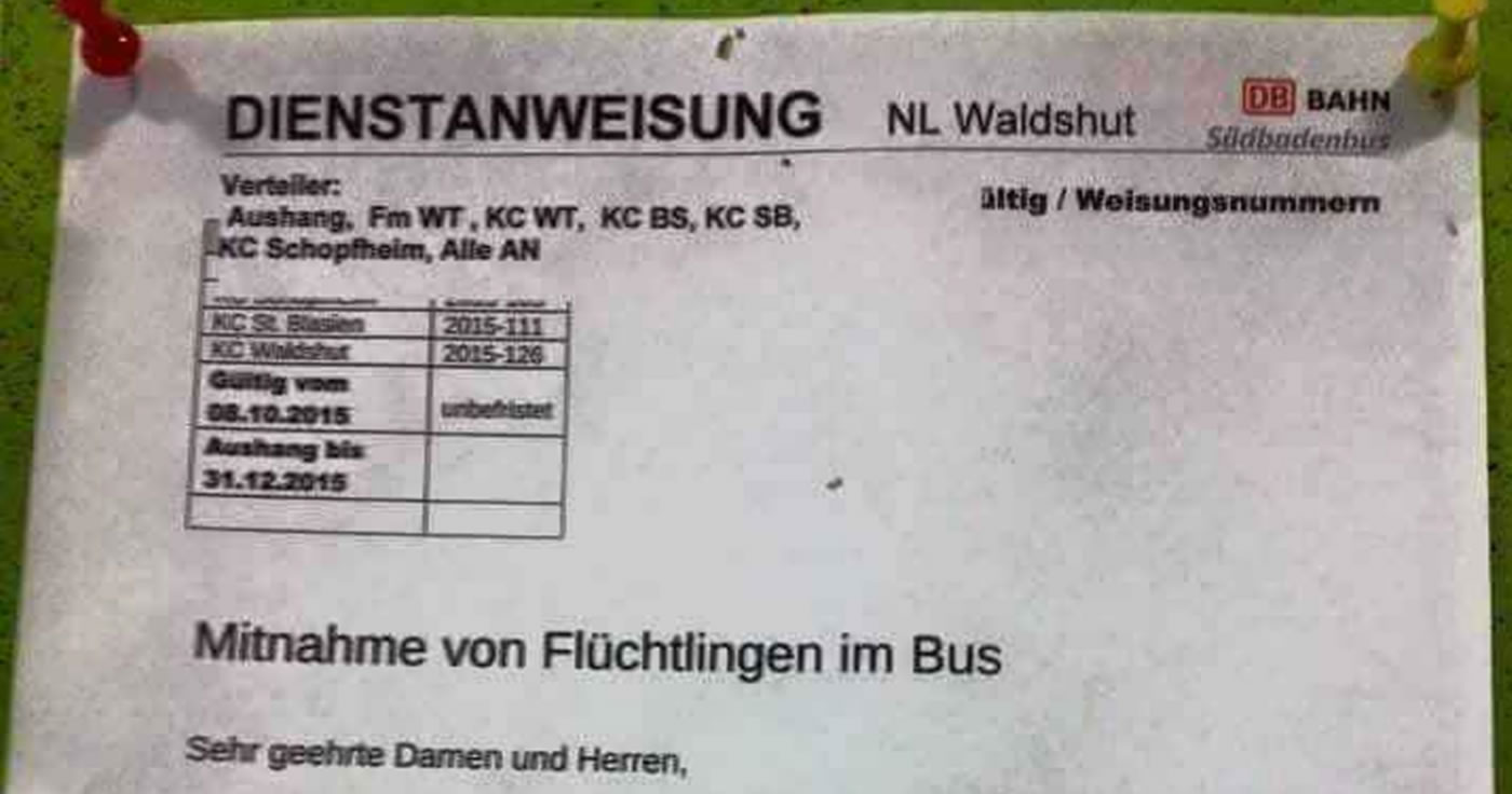 "Mitnahme von Flüchtlingen im Bus" - Ist diese Dienstanweisung echt?