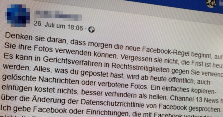 Kettenbrief: Neue Facebook-Regel! Ab jetzt darf Facebook deine Fotos verwenden