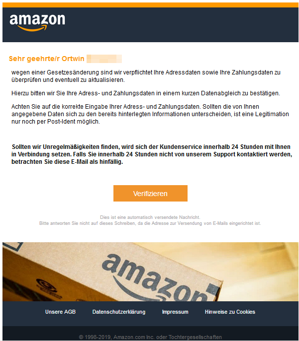 Gefälschte Amazon Mail