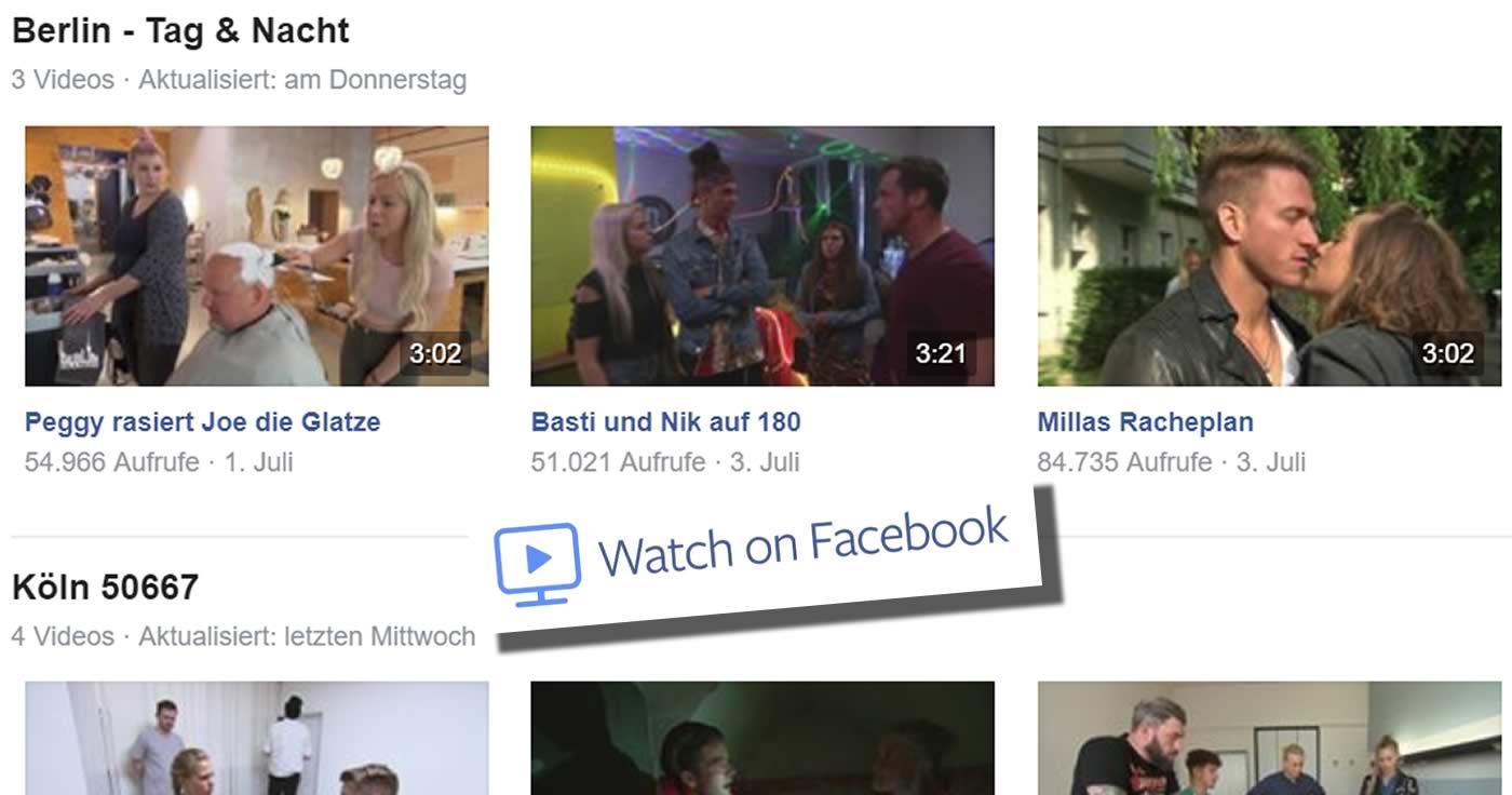 RTL II bringt Erfolgssendungen wie “Berlin – Tag und Nacht” und “Köln 50667” zu Facebook Watch