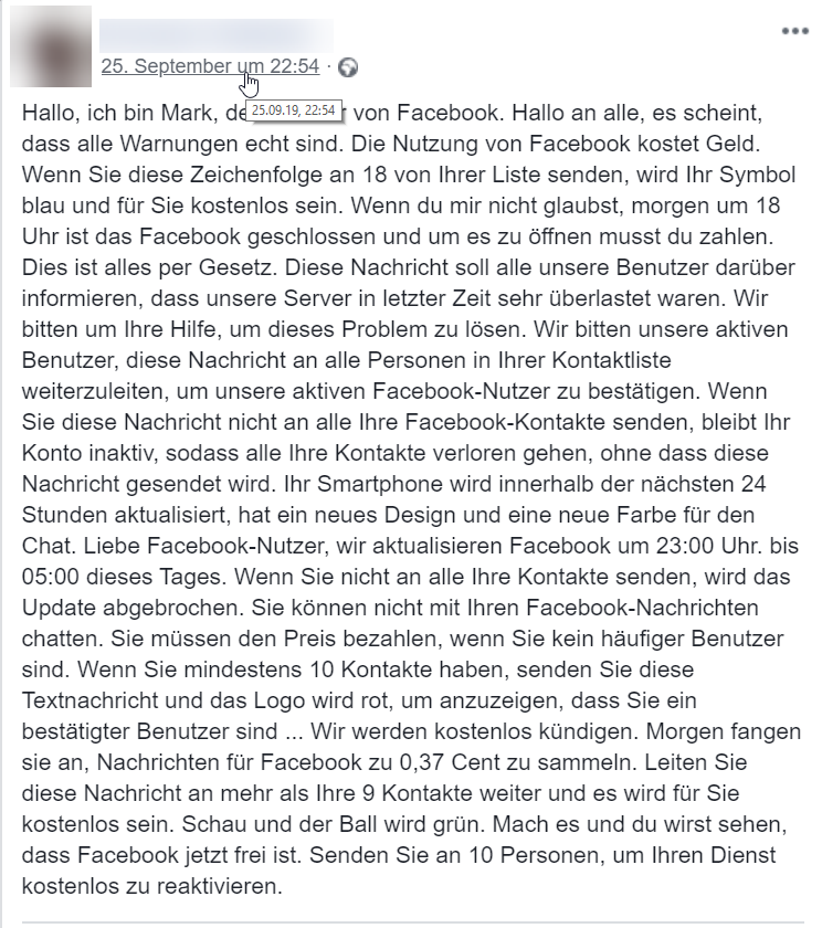 Screenshot: Facebook-Statusbeitrag / Mimikama.at