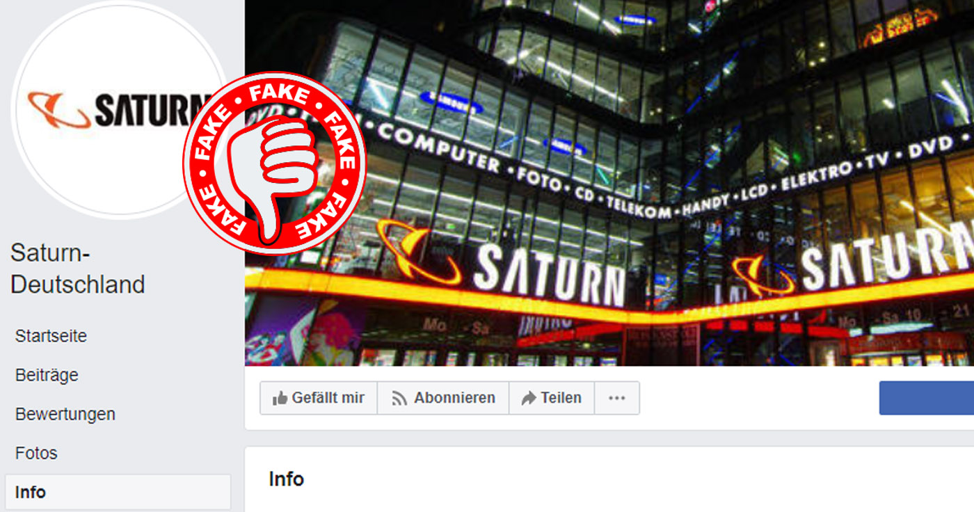 Fake-Gewinnspiel: Facebook-Seite gibt sich als Saturn aus
