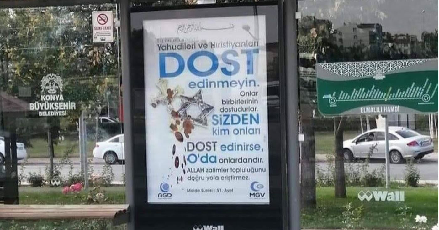 Plakat in der Türkei: "Keine Juden und Christen als Freunde"