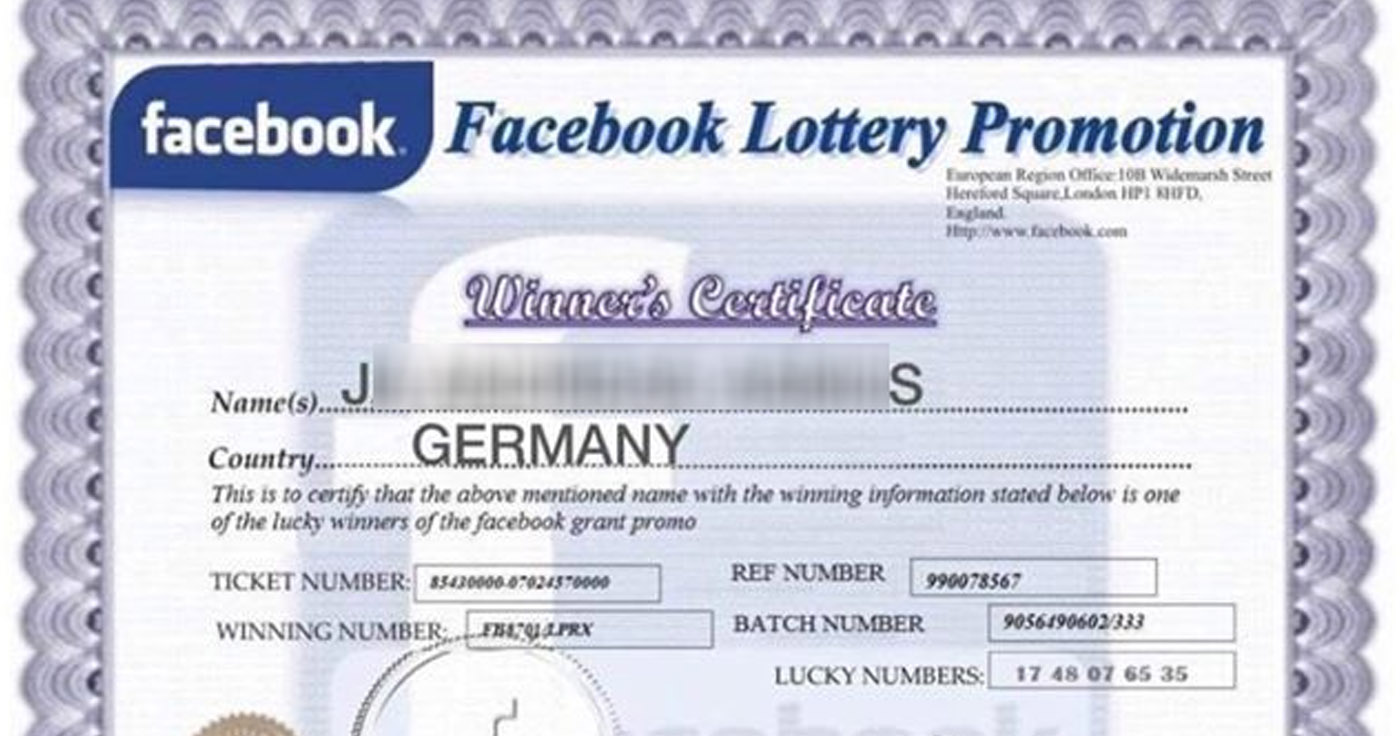 Fake: Facebook Lottery