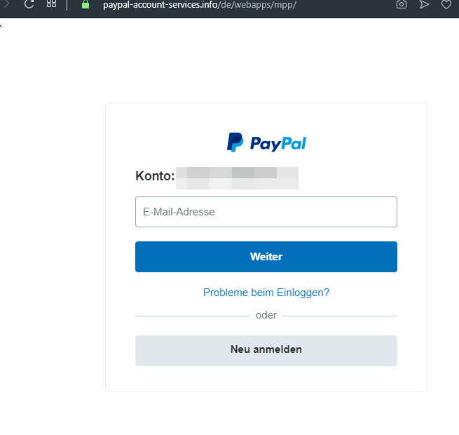 Gefälschte PayPal-Login-Eingabemaske