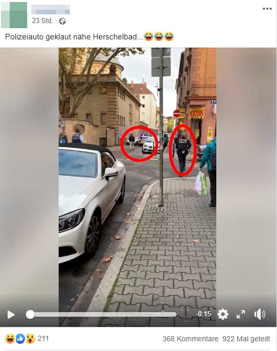 Screenshot: Facebook / Polizeiauto geklaut nähe Herschelbad...