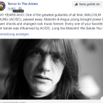 Screenshot Facebook aus dem Jahre 2019. Als zwei Jahre nach dem Tod des Gitaristen!