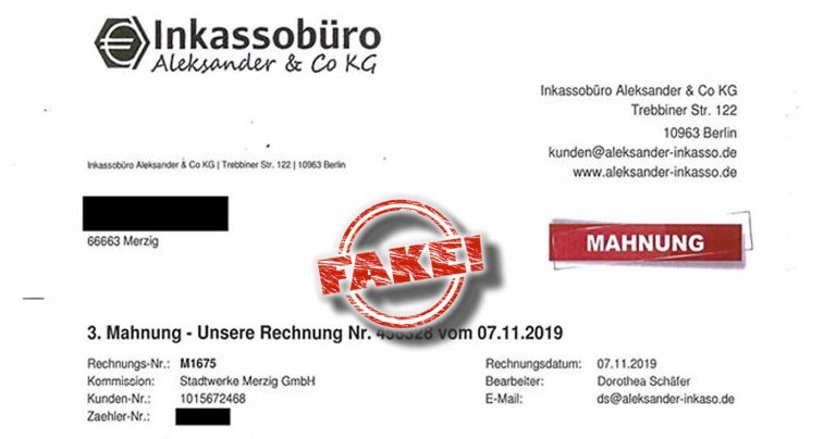 Achtung vor dem Inkassoschreiben„Aleksander-Inkasso GmbH & Co KG“