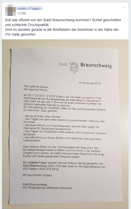Brief aus Braunschweig ist ein Fake