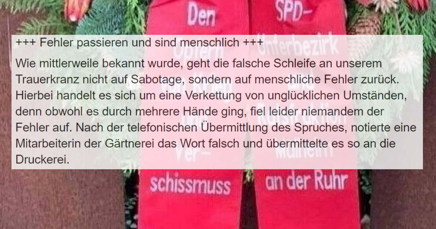 Trauerschleife der SPD: "Fehler passieren und sind menschlich"