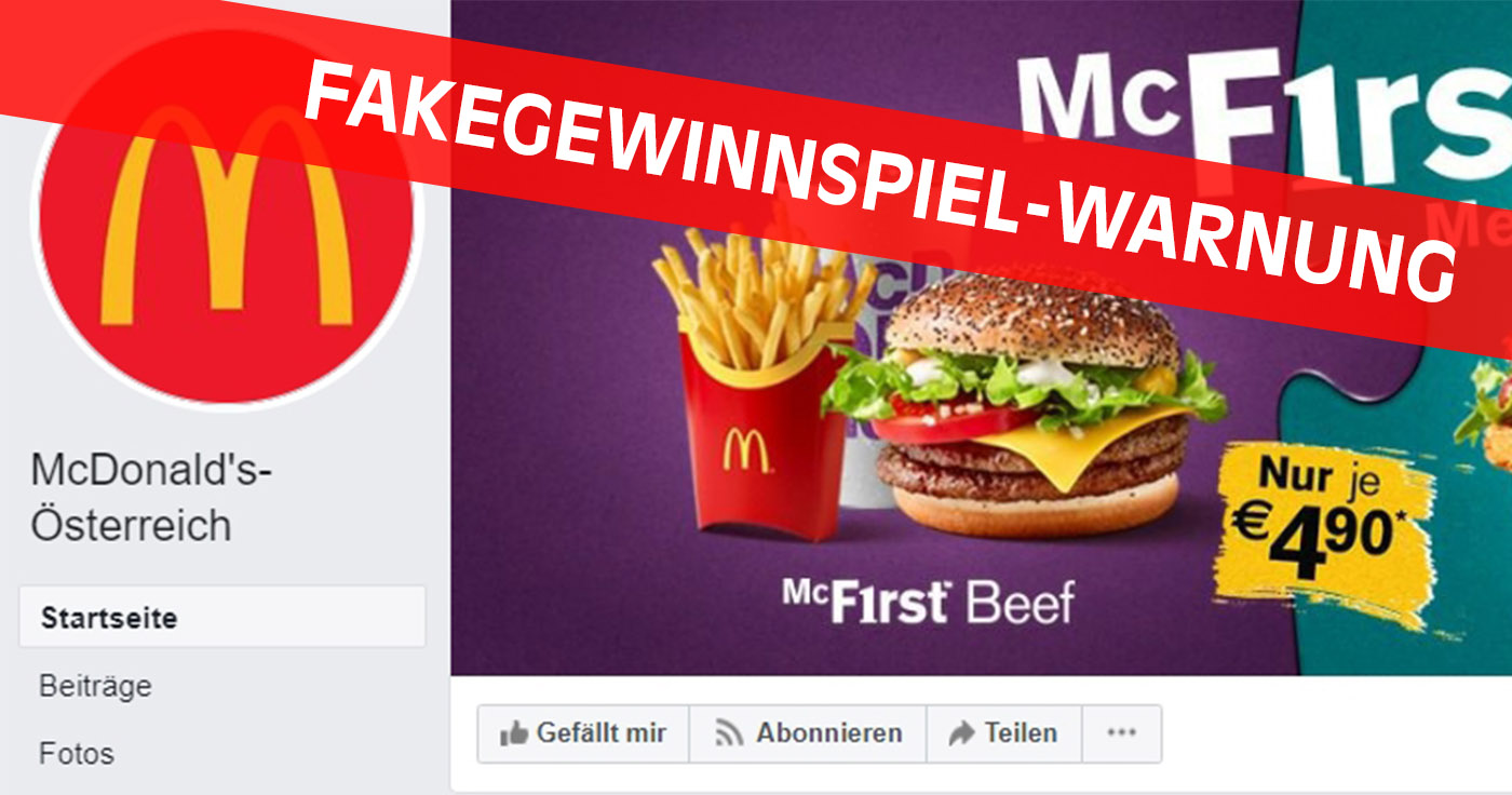 Gefälschtes McDonald's-Gewinnspiel auf Facebook