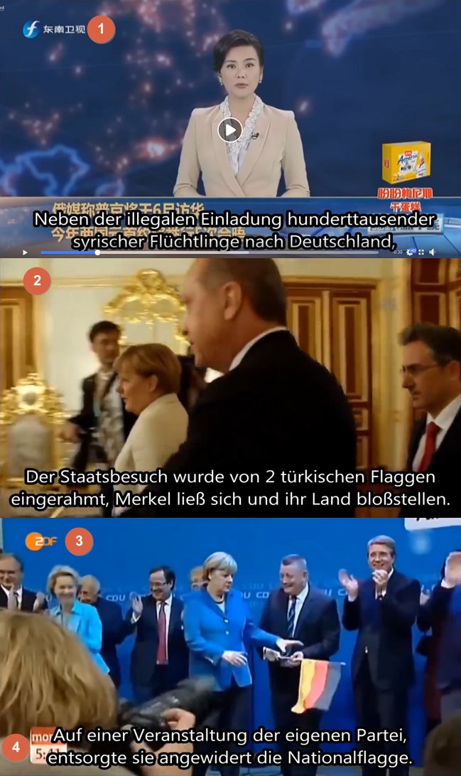 Merkel im chinesischen TV - Das Logo verschwindet
