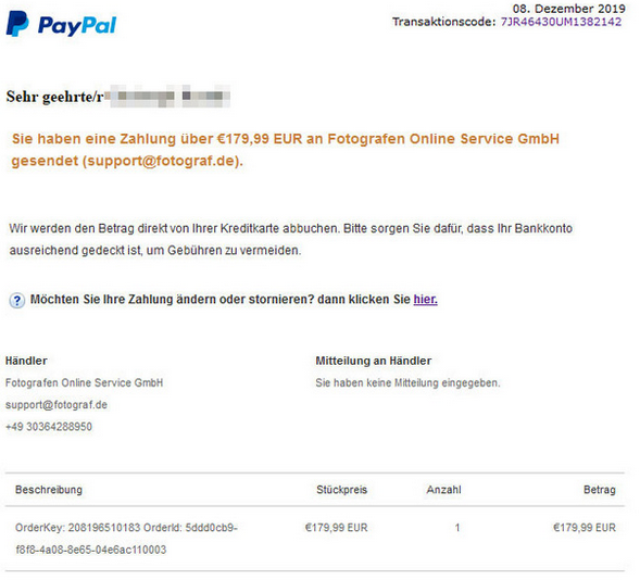 Screenshot: Tiroler Tageszeitung, die angebliche Mail von PayPal
