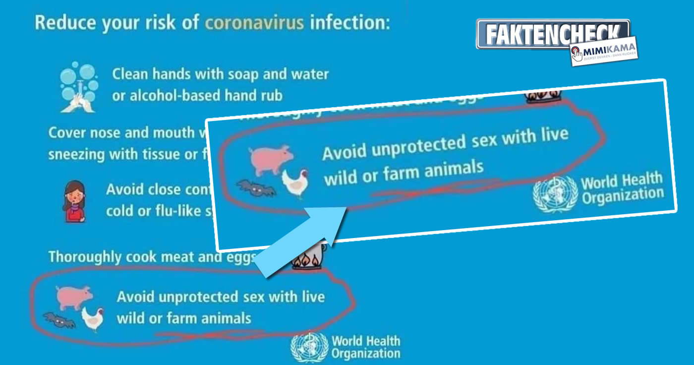 Manipuliertes Sharepic der WHO "Reduce your risk of coronavirus infection" (Faktencheck)