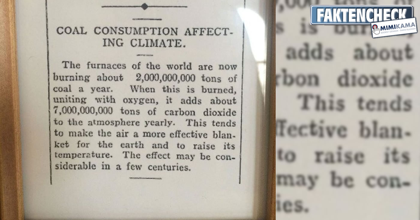 Ein 107 Jahre alter Artikel prognostiziert bereits den Klimawandel. (Faktencheck)