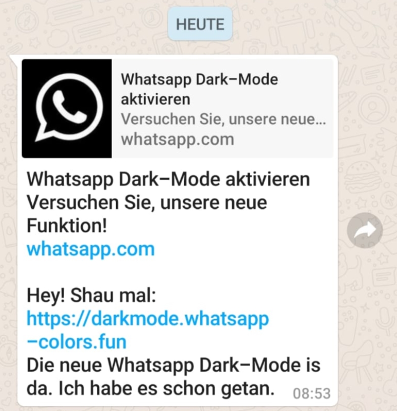WhatsApp-Nutzer erhalten einen Kettenbrief zum Thema: Dark-Mode