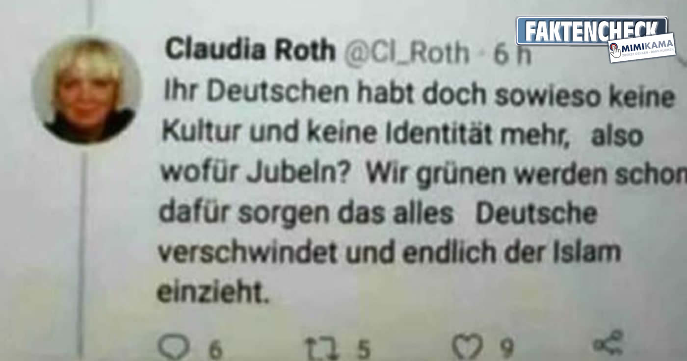 Der gefälschte Twitter-Beitrag von Claudia Roth